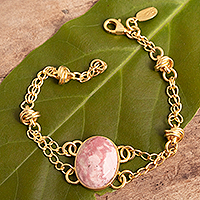 Gold plated rhodonite pendant bracelet., 'Romantic Bliss'