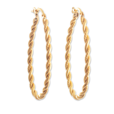 Gold plated sterling silver hoop earrings, 'Times Two' - Artisan Crafted Gold Plated Hoop Earrings