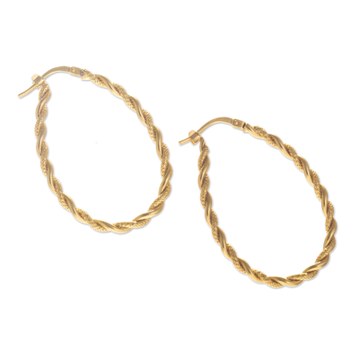 Gold plated sterling silver hoop earrings, 'Times Two' - Classic Twist Artisan Crafted Gold Plated Hoop Earrings