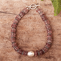 Rhodochrosite beaded bracelet, 'Color of Romance' - Natural Rhodochrosite Bracelet