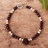 Garnet beaded bracelet, 'Sweet Pomegranate'