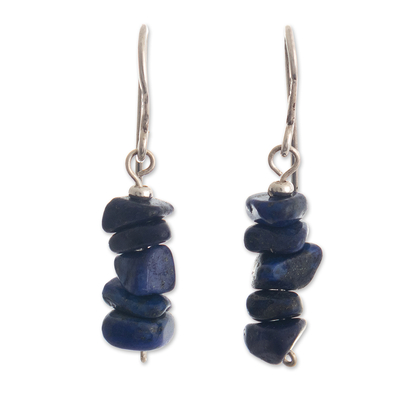 Lapis lazuli beaded dangle earrings, 'Naturally Blue' - Sterling Earrings with Lapis Lazuli