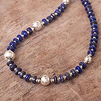 Lapis lazuli and sterling silver beaded necklace, 'To the Sea'