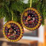 Fabric ornaments, 'Lullaby in the Andes' (pair) - colourful Fabric Nativity Ornaments (Pair)