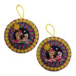 Fabric ornaments, 'Lullaby in the Andes' (pair) - colourful Fabric Nativity Ornaments (Pair)