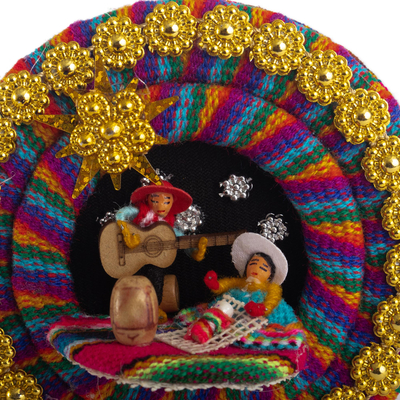 Fabric ornaments, 'Lullaby in the Andes' (pair) - Colorful Fabric Nativity Ornaments (Pair)