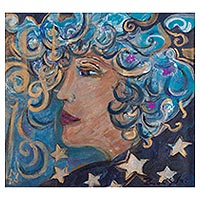 'Woman Above the Stars' - Original Expressionist Portrait Painting