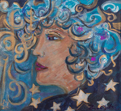'Woman Above the Stars' - Original Expressionist Portrait Painting