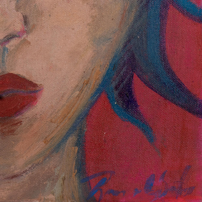 „Geheimnisvolles blaues und goldenes Haar“ – Acryl auf Leinwand-Porträtmalerei