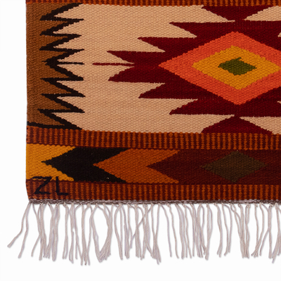 Alfombra de lana, 'Pre-Inca' (2x3) - Alfombra de lana tejida en telar andino con patrón geométrico