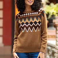 suéter tipo jersey 100% alpaca, 'Chimu Geometry' - Suéter tipo jersey 100% Alpaca con diseños geométricos