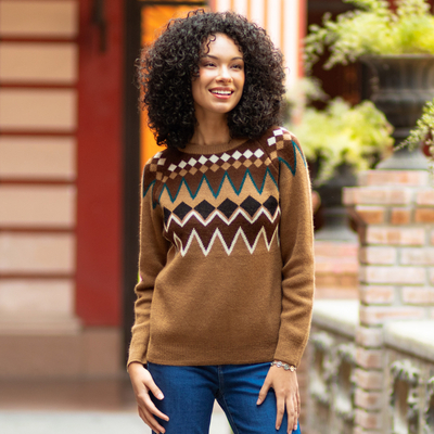 100% alpaca pullover sweater, Chimu Geometry