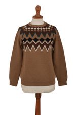 100% alpaca pullover sweater, 'Chimu Geometry' - 100% Alpaca Pullover Sweater with Geometric Designs