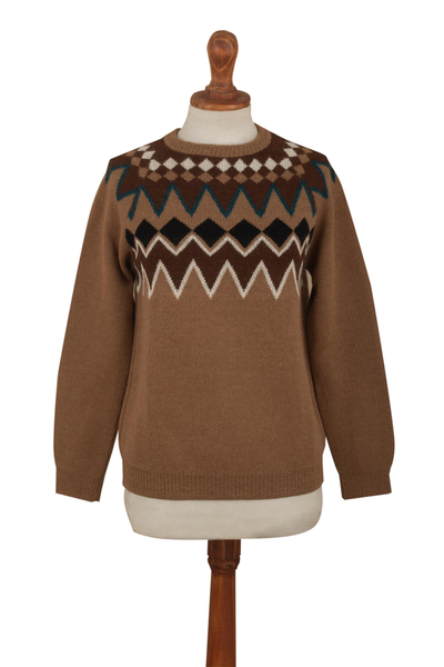 100% Alpaca Pullover Sweater with Geometric Designs