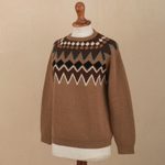 100% alpaca pullover sweater, 'Chimu Geometry' - 100% Alpaca Pullover Sweater with Geometric Designs