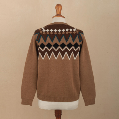 100% alpaca pullover sweater, 'Chimu Geometry' - 100% Alpaca Pullover Sweater with Geometric Designs