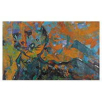'Gato de colores' - Pintura acrílica impresionista abstracta Perú