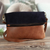 Leather shoulder bag, 'Peru and Japan' - Dark Blue and Brown Leather Shoulder Bag With Zipper Peru