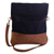 Leather shoulder bag, 'Peru and Japan' - Dark Blue and Brown Leather Shoulder Bag With Zipper Peru