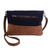 Leather shoulder bag, 'Peru and Japan' - Dark Blue and Brown Leather Shoulder Bag With Zipper Peru