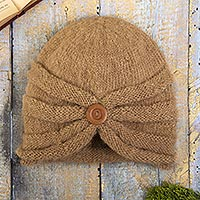Undyed Hand Knit 100% Alpaca Hat with Button,'Alpaca Inspiration'