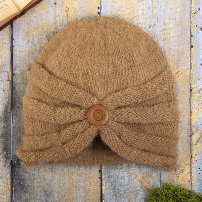 Gorro tejido 100% alpaca - Gorro 100% Alpaca Tejido a Mano Sin Teñir con Botón