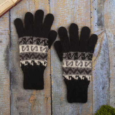 guantes 100% alpaca, 'Recuerdo Inca' - Guantes tejidos a mano 100% Alpaca con patrón inspirado en los Incas