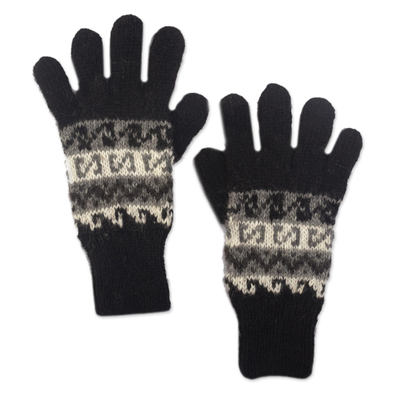 100% Alpaca Hand Knit Gloves with Inca Inspired Pattern