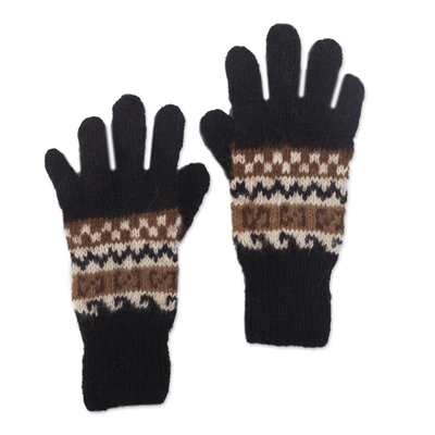 100% Alpaca Hand Knit Gloves With Inca Inspired Pattern