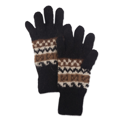 100% alpaca gloves, 'Inca Mountains' - 100% Alpaca Hand Knit Gloves With Inca Inspired Pattern