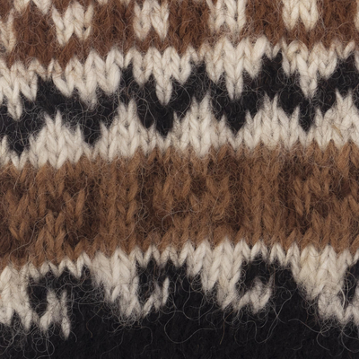 100% alpaca gloves, 'Inca Mountains' - 100% Alpaca Hand Knit Gloves With Inca Inspired Pattern