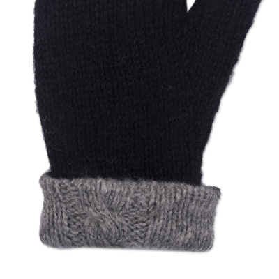 100% alpaca mittens, 'Andean Hands' - Grey 100% Alpaca Hand Knit Mittens With Cable Knit Design