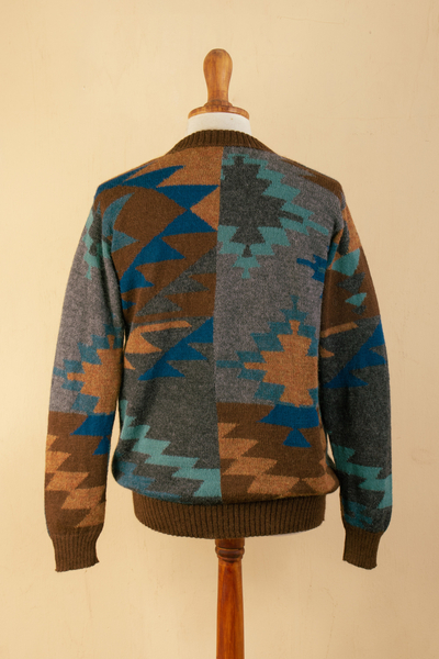 Men's alpaca pullover sweater, 'Quinoa Leaf' - Multicolored Geometric Patterned Men's Pullover Sweater