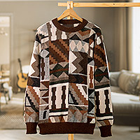 Suéter de alpaca para hombre, 'Inca Tocapu' - ​​Jersey de alpaca para hombre con diseño inspirado en Inca Tocapu