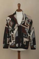 Men's alpaca cardigan, 'Inca Construction' - Men's 100% Alpaca Geometric Patterned Cardigan from Peru