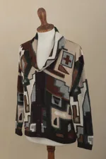 Men's alpaca cardigan, 'Inca Construction' - Men's 100% Alpaca Geometric Patterned Cardigan from Peru