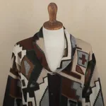 Men's alpaca cardigan, 'Inca Construction' - Men's 100% Alpaca Geometric Patterned Cardigan from Peru