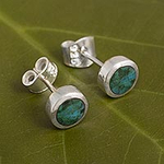 Natural Chrysocolla Earrings in Sterling Silver, 'High Point'