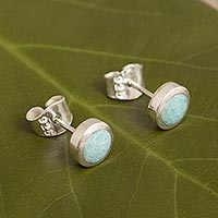 Amazonite stud earrings, 'High Point' - Handcrafted Amazonite Stud Earrings