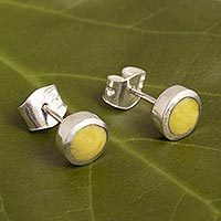 Serpentine stud earrings, 'High Point' - Handmade Sterling Silver and Serpentine Earrings