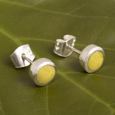 Serpentine stud earrings, 'High Point' - Handmade Sterling Silver and Serpentine Earrings