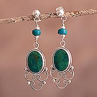 Chrysocolla dangle earrings, 'Andes Baroque' - Artisan Crafted Dangle Earrings with Chrysocolla
