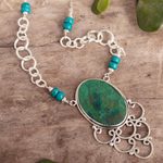 Chrysocolla pendant necklace, 'Andes Baroque' - Handcrafted Chrysocolla and Sterling Silver Necklace