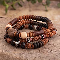 Ceramic beaded bracelet, 'Soul of Huaylas'  (set of 3) - Andean Artisan Crafted 3 Bracelets of Brown Ceramic Beads