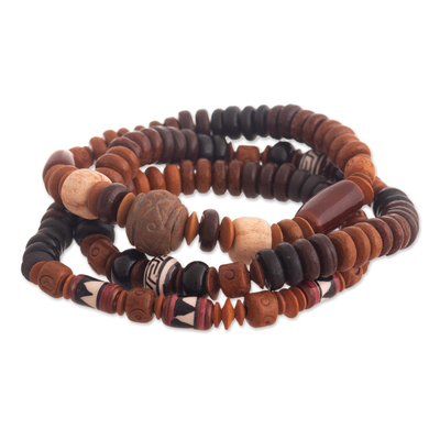 Andean Artisan Crafted 3 Bracelets of Brown Ceramic Beads