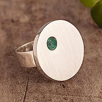 Chrysocolla cocktail ring, 'Island of Luck' - Sterling Silver Cocktail Ring with Round Chrysocolla Peru