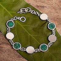 Chrysocolla link bracelet, 'Lovely Landscapes' - Blue-Green Chrysocolla and Sterling Silver Link Bracelet