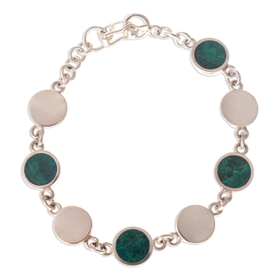 Blue-Green Chrysocolla and Sterling Silver Link Bracelet