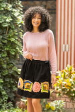 Handmade Black Floral Embroidered Mini Skirt from Peru - Qashwa