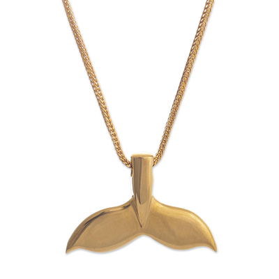 Gold plated pendant necklace, 'Mighty Whale' - Artisan Crafted Whale-Themed Pendant Necklace